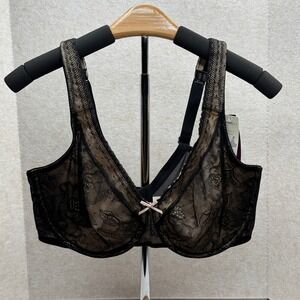 Cacique Modern Lace Full Coverage‎ Lined Bra Support Black Underwire 36DD New